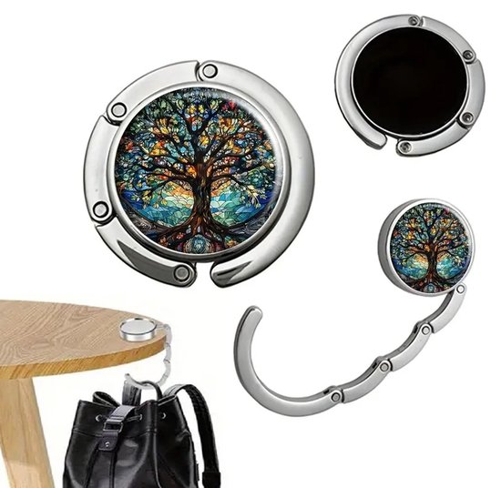 Cintre pliable en forme d'arbre de Life – Support de sac élégant en métal pour table et bureau | Compact, portable et durable | Ø 3,4 cm – 9,35 cm Déplié