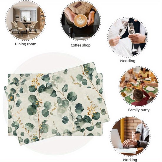 Ensembles de nappes d'été Feuilles d'eucalyptus Nappes vertes 30 x 45 cm Lavable Décorations de vacances de printemps pour table à manger Cuisine Fête