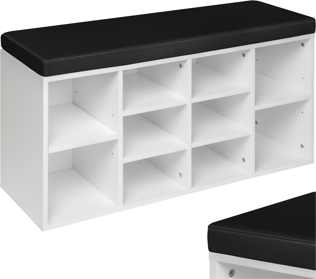 tectake® Multifunctionele Schoenenkast met Bank – Schoenenrek & Zitkussenbank voor de Gang - (BxHxD): 103,5 x 48 x 30 cm - zwart / wit