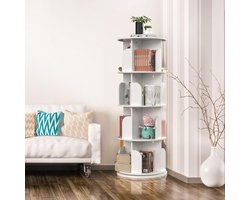 Rotating Bookshelf 4 Layers Bookshelf Wood Open Bookcase Rotatable Bookshelf with 4 Levels Rotating Book Organizer Books Storage Shelf for Study Room Bedroom Living Room Office White