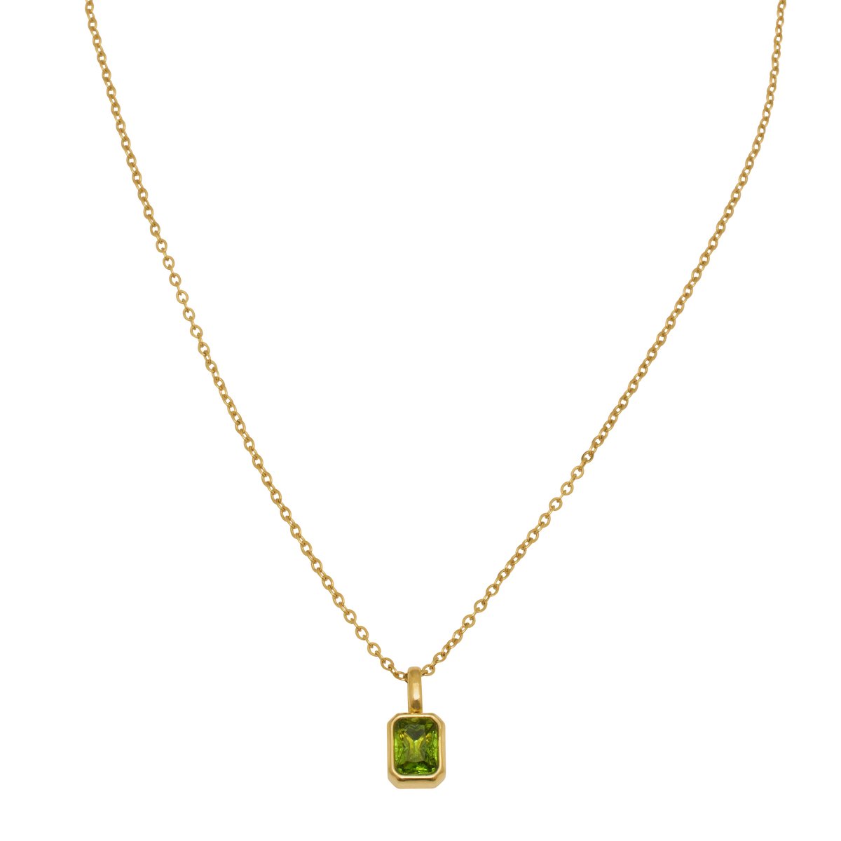 Essenza Light Green Octagon Stone Necklace Gold