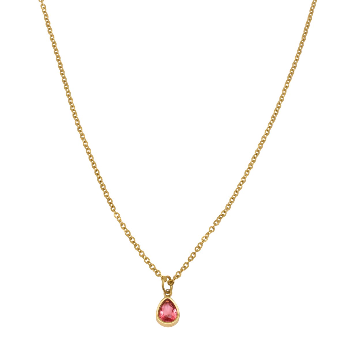 Essenza Pink Drop Charm Necklace Gold