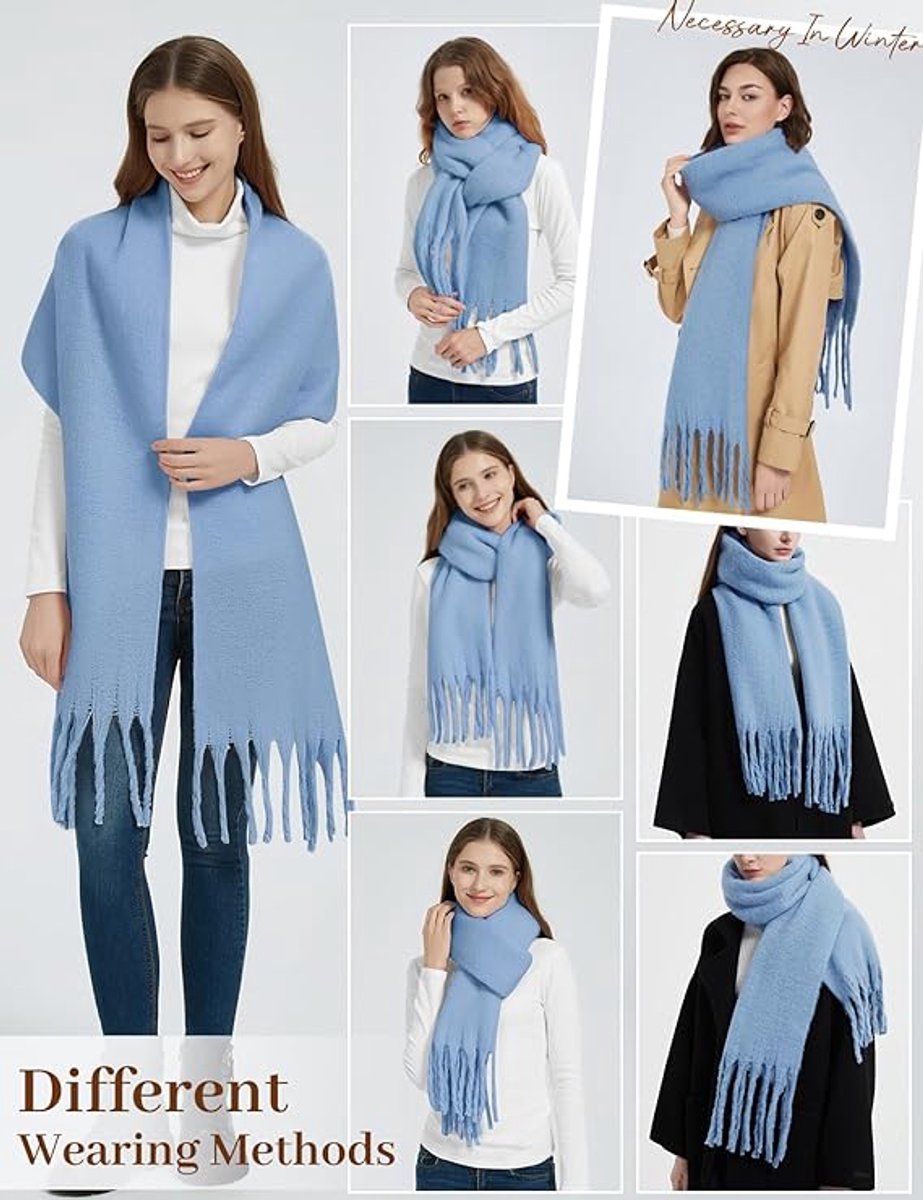 Dikke sjaal voor vrouwen dames winter warme pluizige sjaals deken gebreide pashmina's oversized dikke sjaal , Haze Blauw