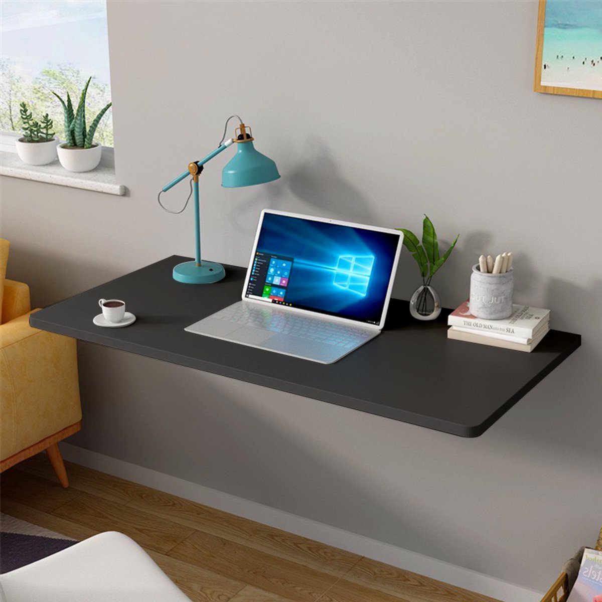 PIPIPOXER Wandtafel, opklapbare tafel, keukentafel, bureau, eettafel, opvouwbaar, 80*50cm, zwart