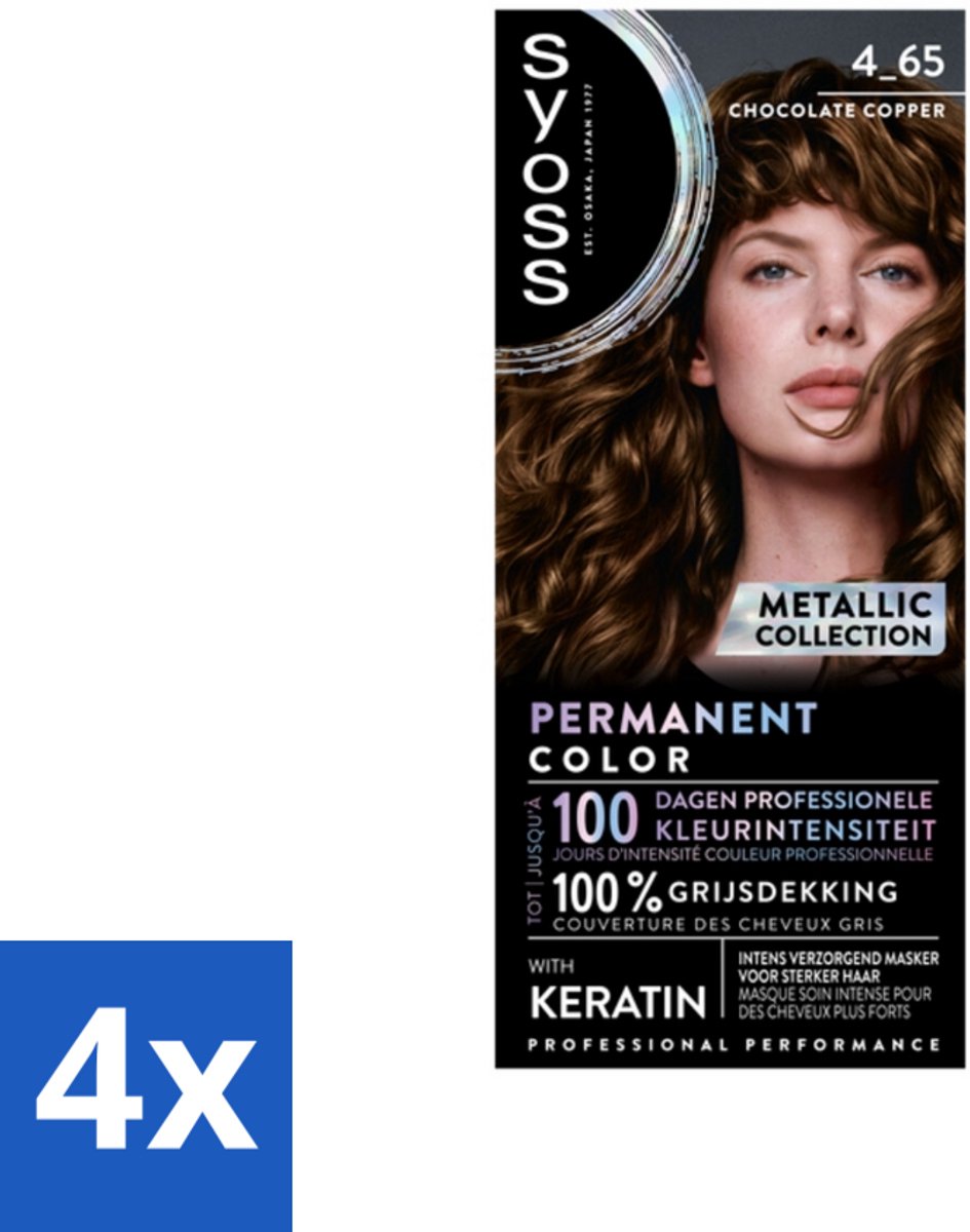 4 x SYOSS - Permanent Coloration 4-65 - Haarverf - Permanente Haarkleuring - Chocolate Copper - Grijsdekking - Permanente Haarkleur - Chocolade Koper - Haarkleur - Haarverzorging - SYOSS