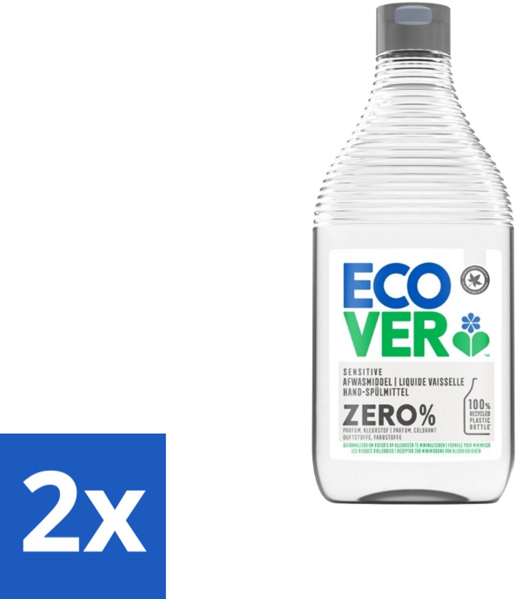 2 x Ecover - Afwasmiddel ZERO - Parfumvrij - 450 ml - Afwasmiddel - Biologisch Afbreekbaar - Hypoallergeen - Parfumvrij - Plantaardige Reiniging