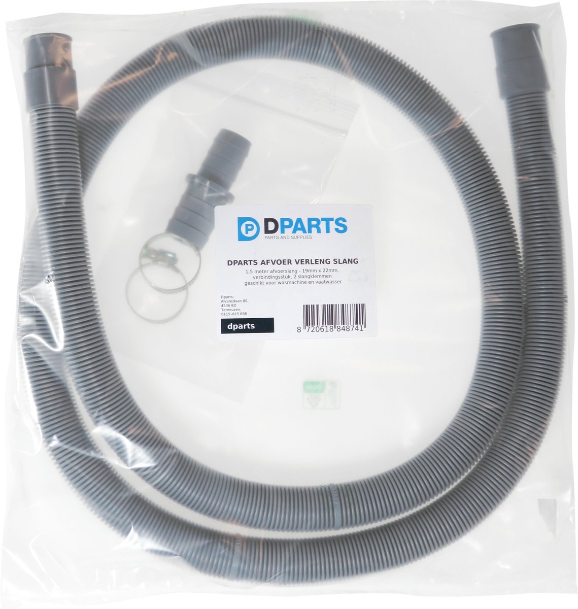 1,5m Dparts afvoerslang verlengset - 19 x 21 mm - wasmachine en vaatwasser afvoer slang verlengen - afvoer waterslang verlengslang - wasmachineslang — afbeelding 4