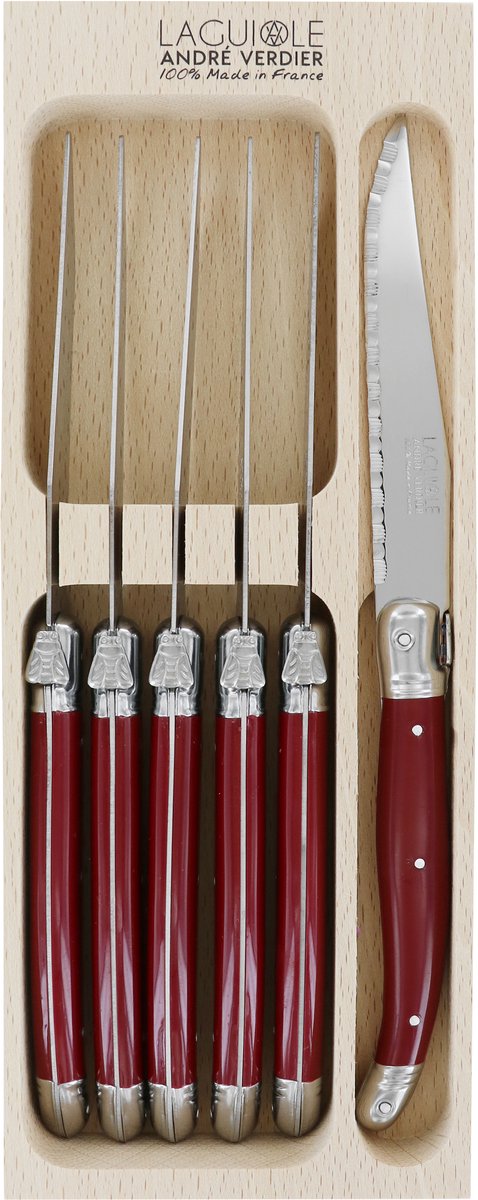 Laguiole André Verdier Steakmessen Débutant - 6 Stuks - Kersenrood