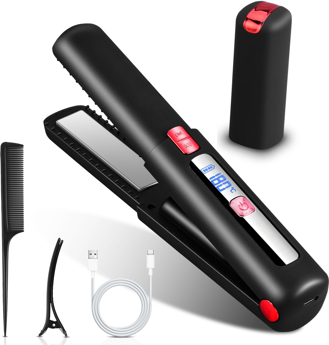 JVJH Mini Draadloze Stijltang 2-in-1 met LCD-Display - Product - €29,99