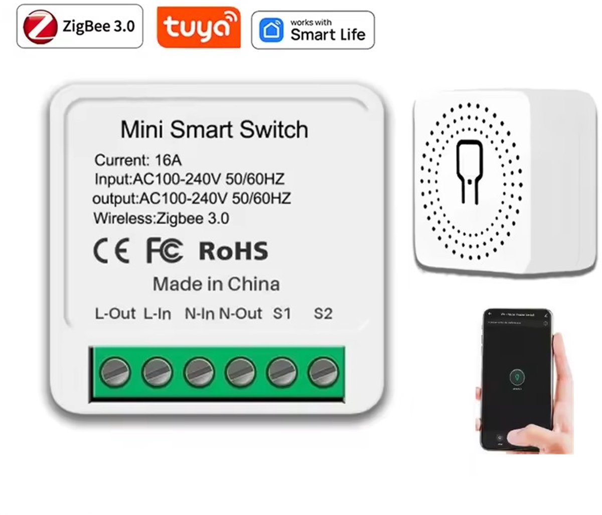Premium Zigbee Smart Switch 16A – Mini Inbouwmodule – Werkt met Tuya Smart Life – Voor Schakelaar of Stopcontact – Vereist Zigbee Gateway