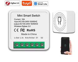 Premium Zigbee Smart Switch 16A – Mini Inbouwmodule – Werkt met Tuya Smart Life – Voor Schakelaar of Stopcontact – Vereist Zigbee Gateway