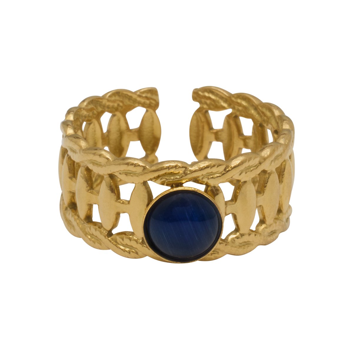 Essenza Round Blue Stone Ring Gold