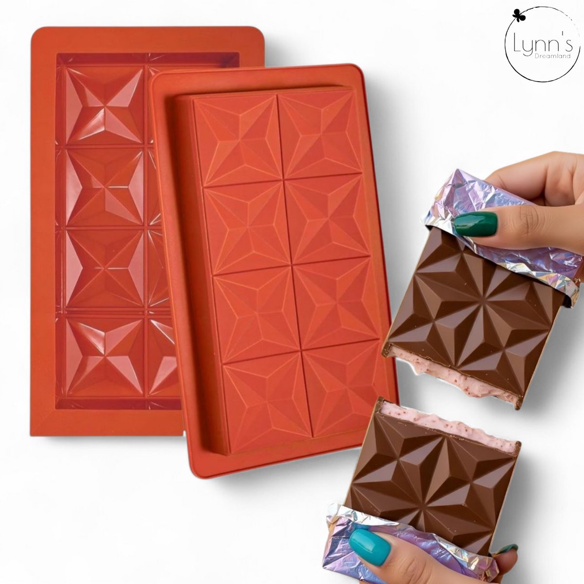 Lynn's siliconen bakvorm - Chocoladereep - Diepe chocoladevorm - Geometrisch - Mal voor chocolade, koek, gebak, zeep, epoxy etc. - Geschikt voor gevulde chocoladerepen zoals een Dubai reep