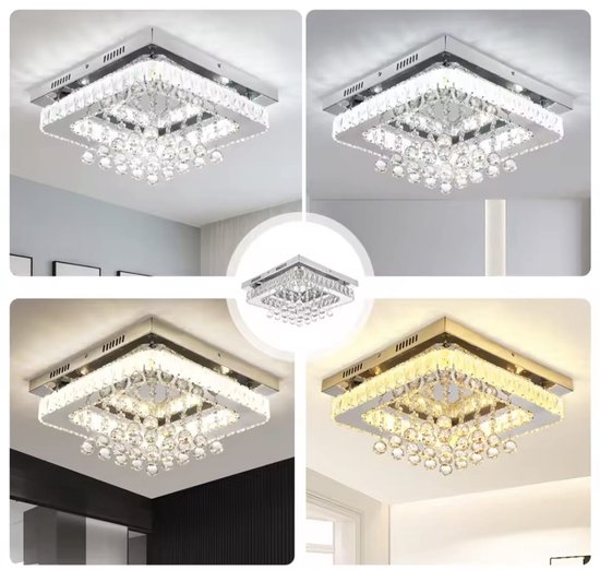Dimbare kristallen kroonluchter, 30 cm kristallen plafondlamp met afstandsbediening, LED semi-inbouw kristallen kroonluchter Lichtkleur veranderlijk voor slaapkamers Woonkamer Hal Eetkamer