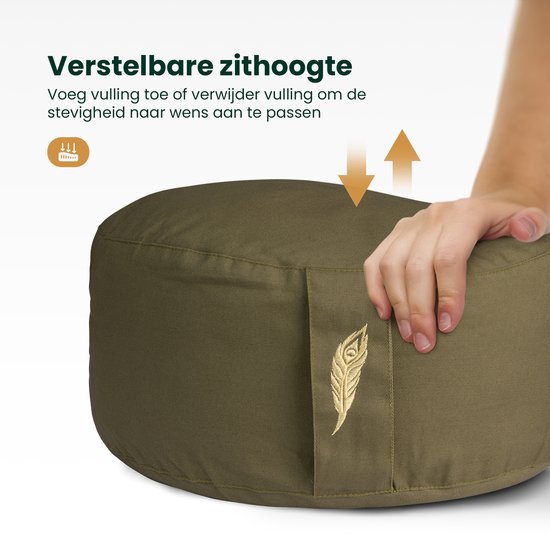 MindBaas - Meditatiekussen - Eco - Rond - Groen - Dubbel Gestikt - 15 x 33 cm (hoogte x diameter) - Yoga kussen - Yogakussen van MindBaas — afbeelding 3