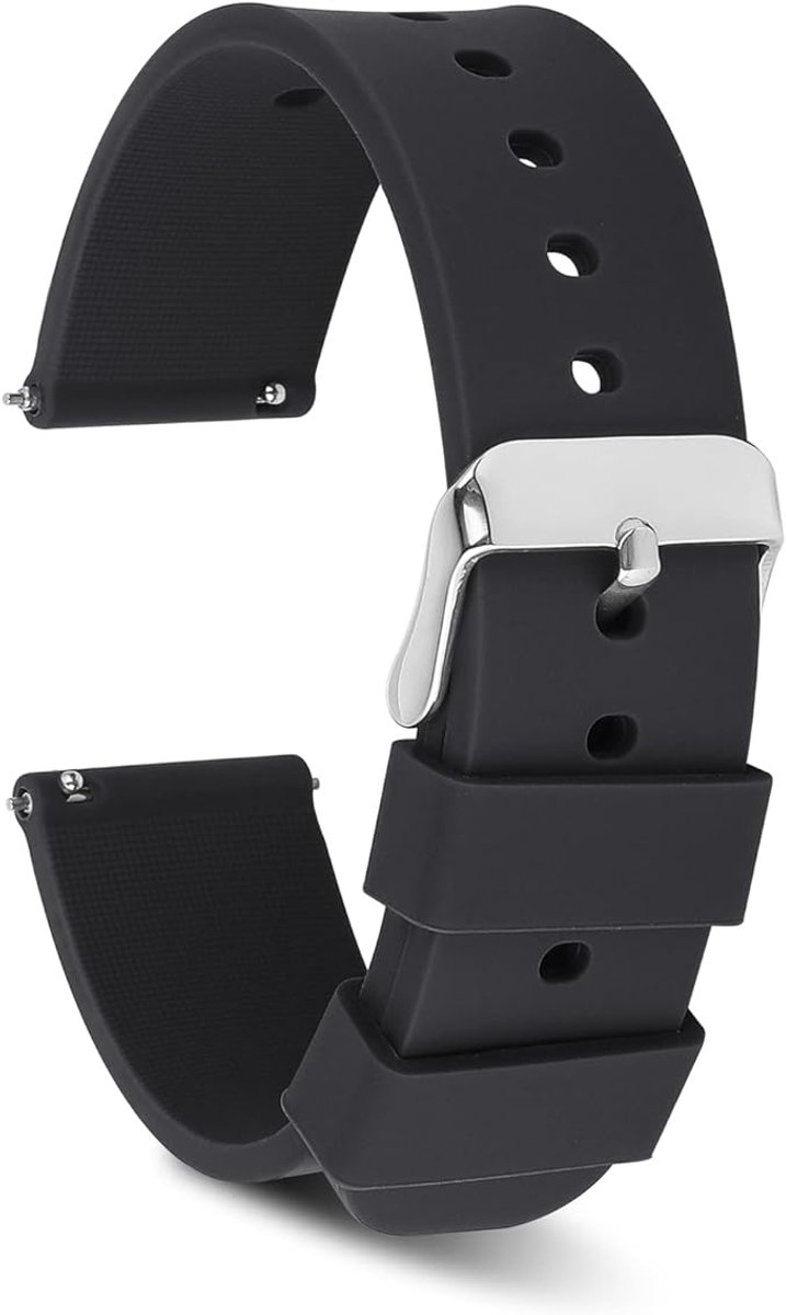 Horlogebandjes van siliconen, waterdichte zachte rubberen reserveriemen met snelsluiting met verzilverde roestvrijstalen gesp, smartwatch-straps, sporthorloge-armbanden