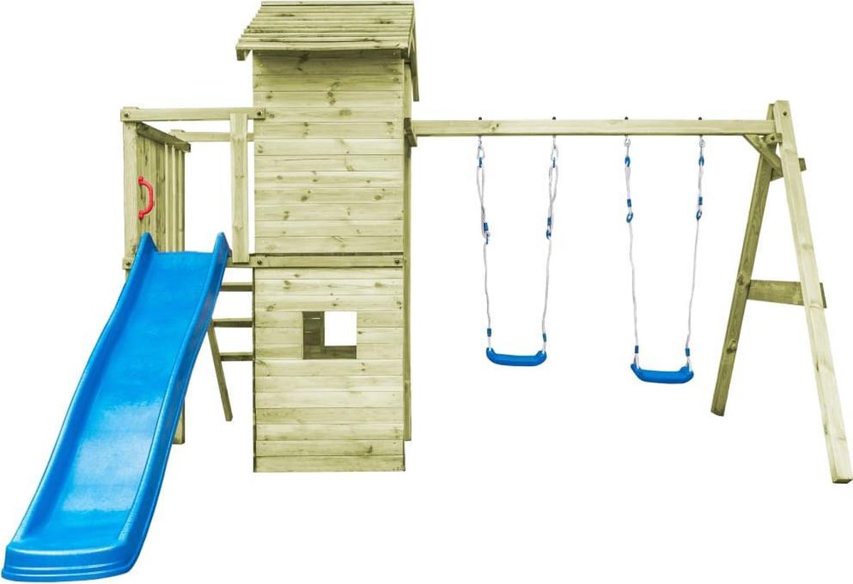 Grote Tuin Speelhuis met Schommels Klimladder en Glijbaan 390x353x268cm - Speeltoestel Tuin voor Kinderen - Speeltoestel voor Buiten - Speeltoren