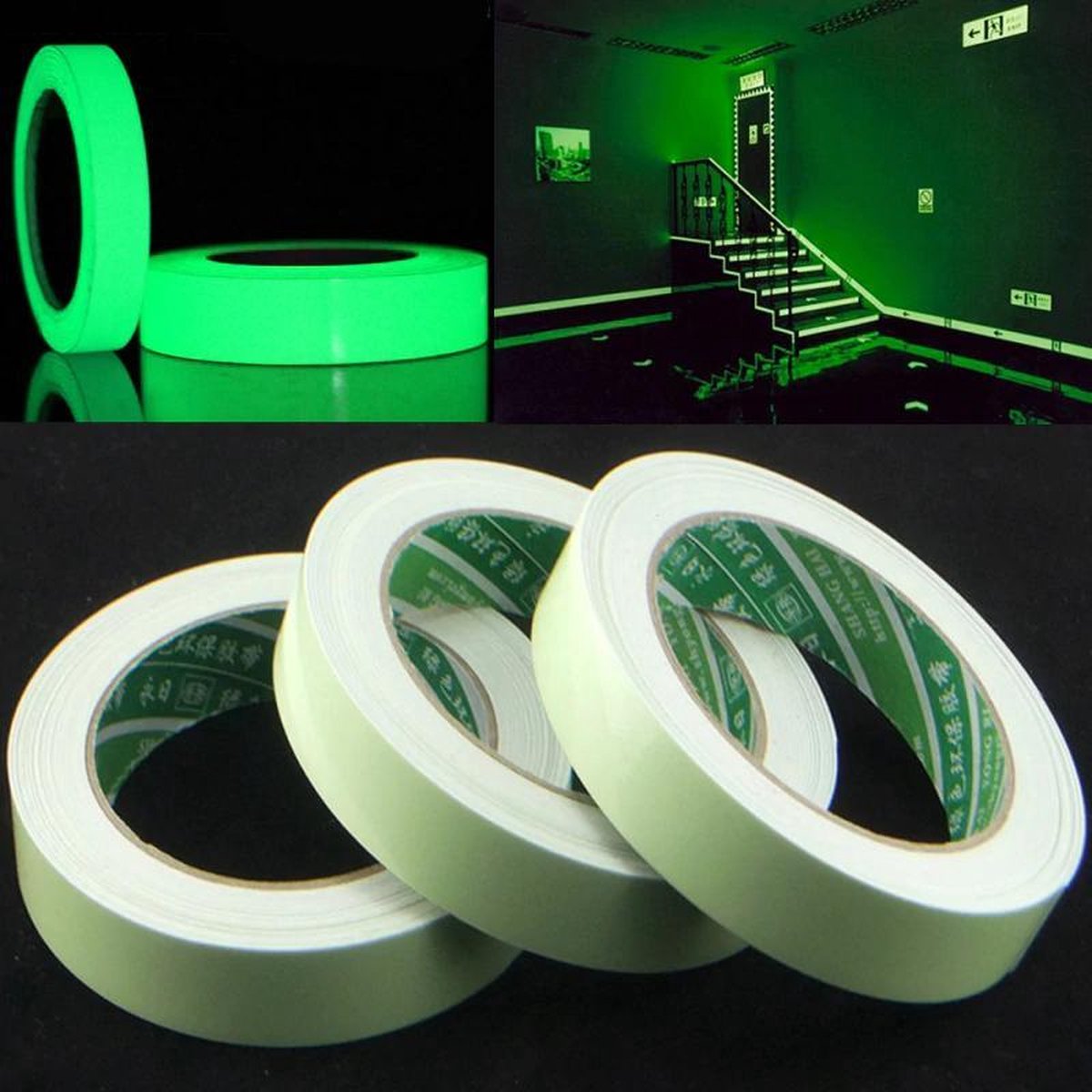 3M Glow in the dark tape - Lichtgevend tape - Lichtgevende tap - Nachtzicht - Traptreden - Muren - Fluorescerend - Fluorescerende - Reflecterende plakband - Reflecterend - Veiligheidstape - Plakband - Veiligheid - Markering - Markeringen