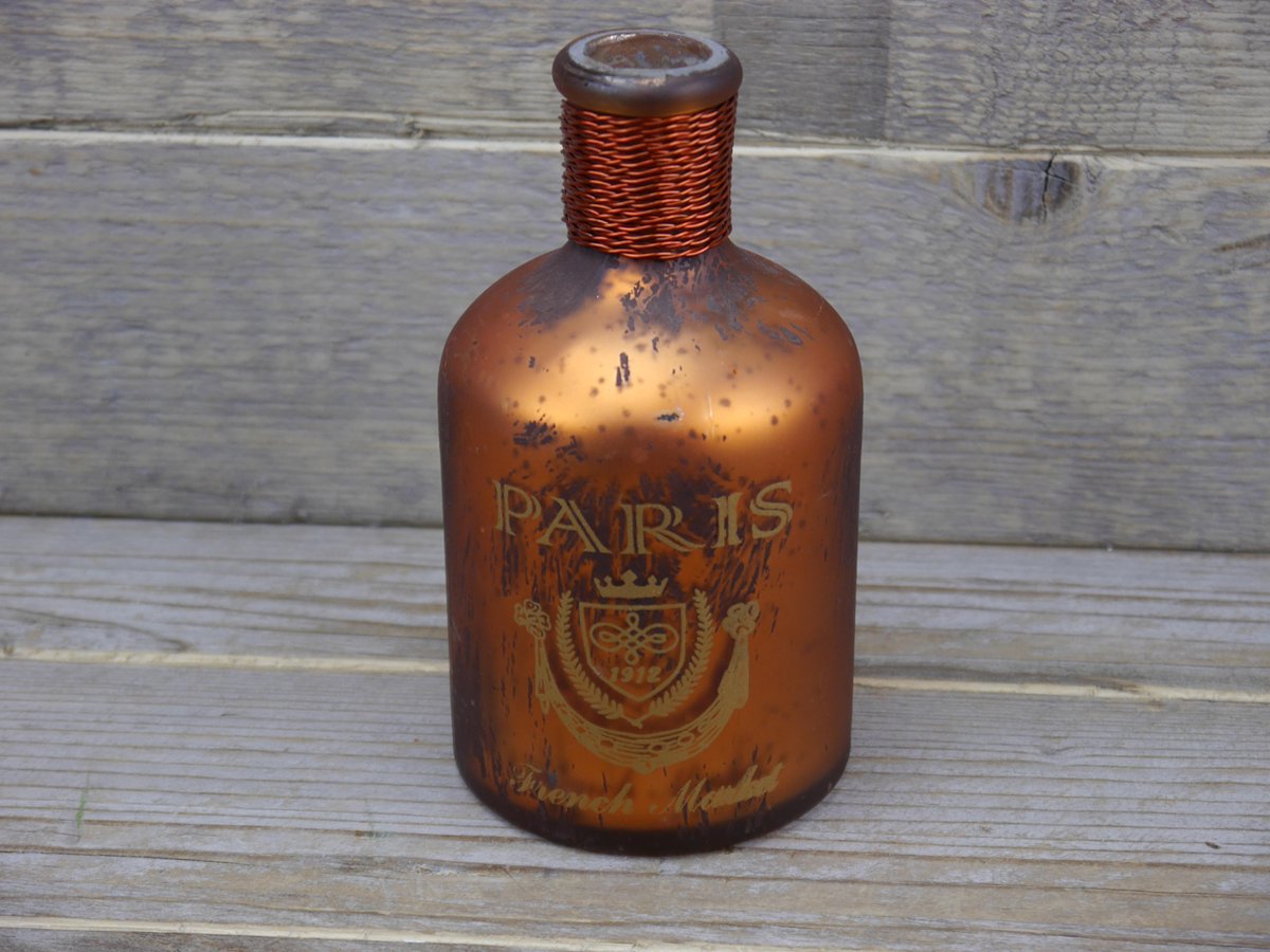 SENSE Decoratieve fles vaas met opdruk - Vintage stijl vaas - Vaas koper antiek ***2 STUKS ***