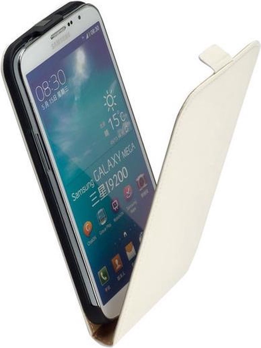 LELYCASE Premium Flip Case Lederen Cover Bescherm Hoesje Samsung Galaxy Mega 6.3 i9200 Wit