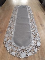 Nappe Lin gris clair avec des feuilles - Chemin de table 110 cm
