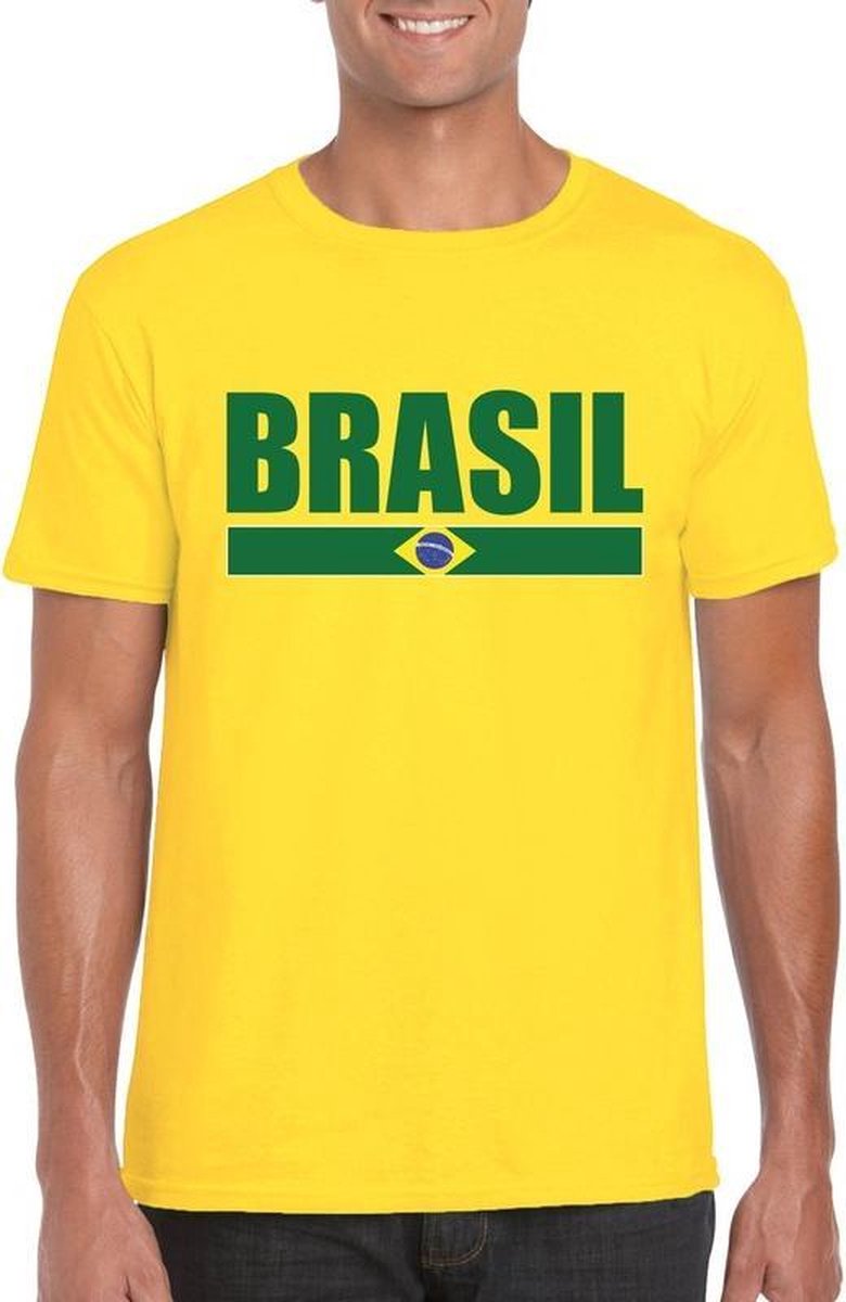 Afbeelding van product Bellatio Decorations  Geel Brazilie supporter t-shirt voor heren - Braziliaanse vlag shirts XL  - maat XL
