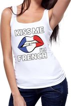 Kiss me I am French tanktop / mouwloos shirt wit dames - feest shirts dames - Frankrijk kleding S
