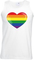 Gay pride singlet shirt/ tanktop met Regenboog vlag in hart wit heren XL