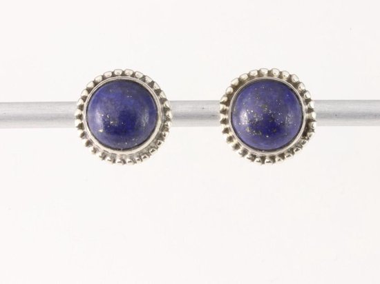 Ronde bewerkte zilveren oorstekers met lapis lazuli