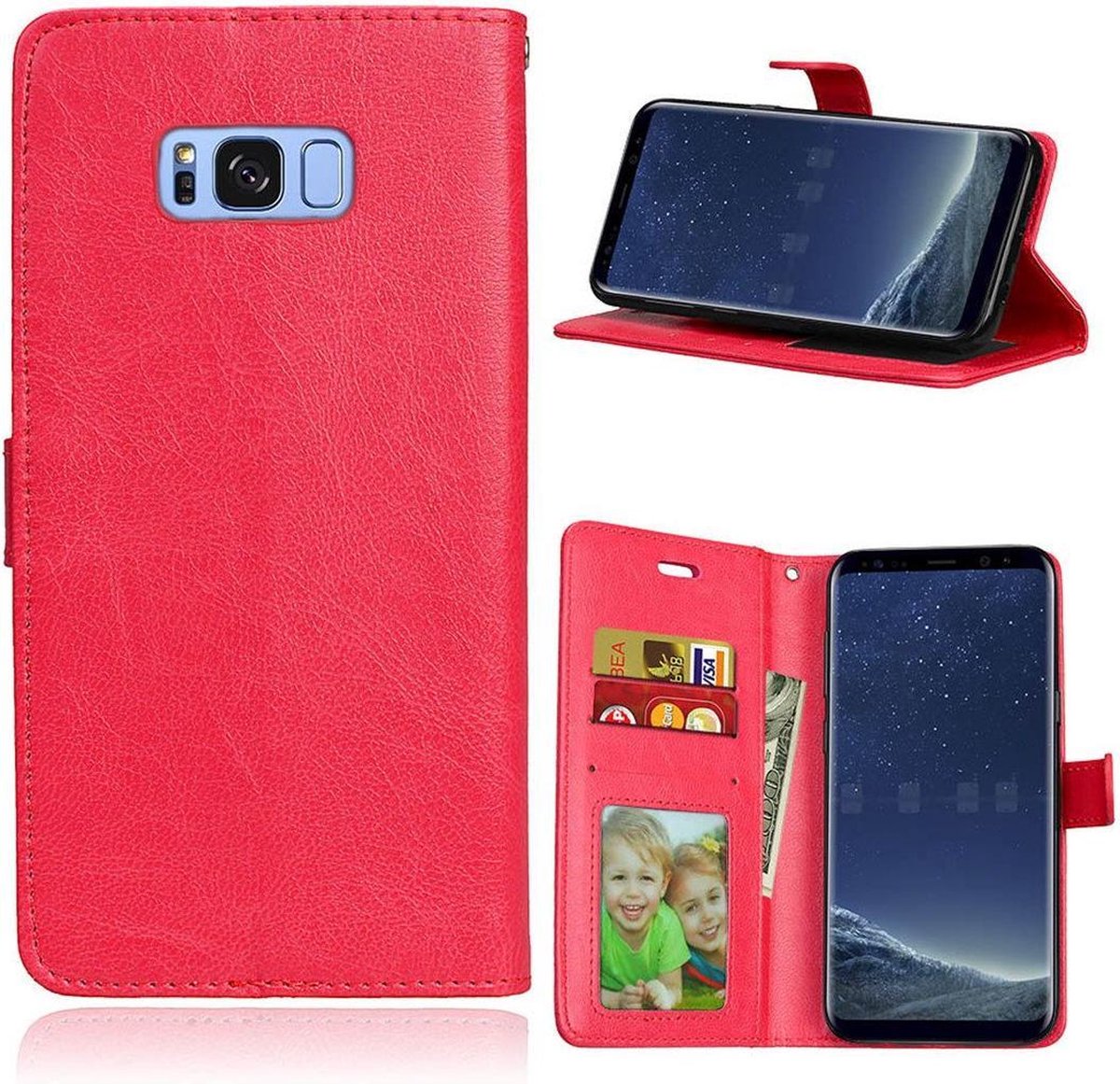 Telefoonhoes Geschikt voor: Samsung Galaxy S8 portemonnee hoesje - Rood
