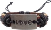 Fako Bijoux® - Armband - Leder - Love Peace - Zwart