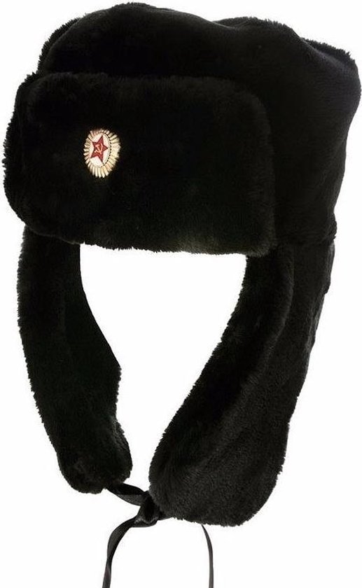 Zwarte bontmuts met Russische badge voor volwassenen 58 cm | bol.com