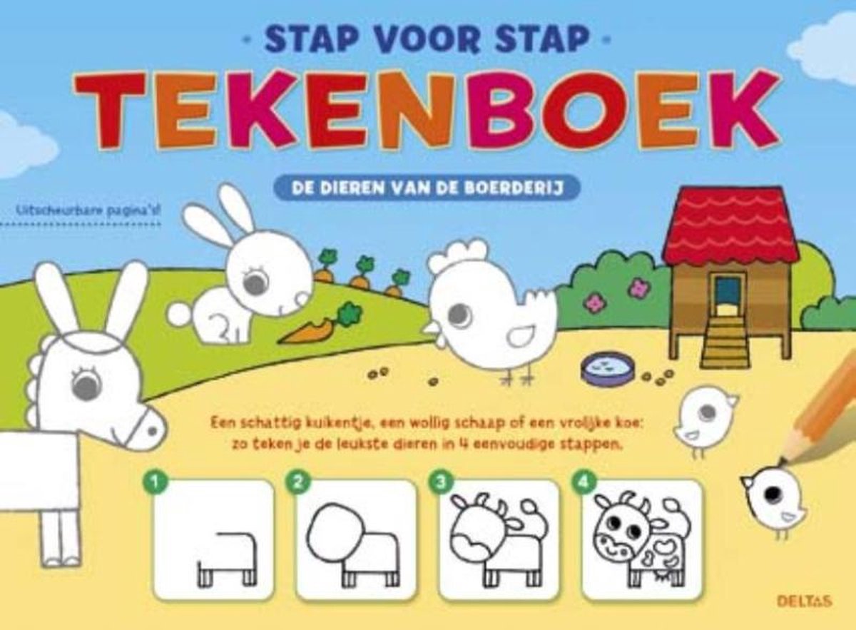 Stap voor stap tekenboek - De dieren van de boerderij