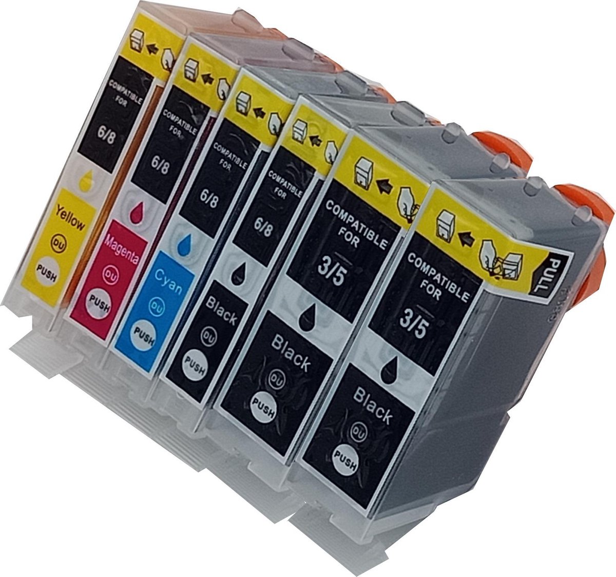 KATRIZ huismerk inkt voor Canon 2X PGI5XLBK + 1X CLI8XLBK + 1X CLI8XL Cyaan + 1X CLI8XL Magenta + 1X CLI8XL Geel (6stuks)  - Met chip