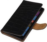 Croco Bookstyle Wallet Case Hoesjes Geschikt voor Microsoft Lumia 535 Zwart