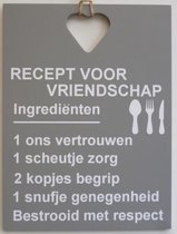 Tekstbord recept vriendschap grijs