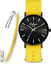 Colori XOXO 5 COL552 Horloge Geschenkset met Armband - Nato Band - Geel - Ø 36 mm