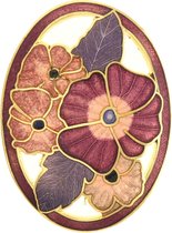 Behave®  Broche ovaal met bloemen paars - emaille sierspeld -  sjaalspeld
