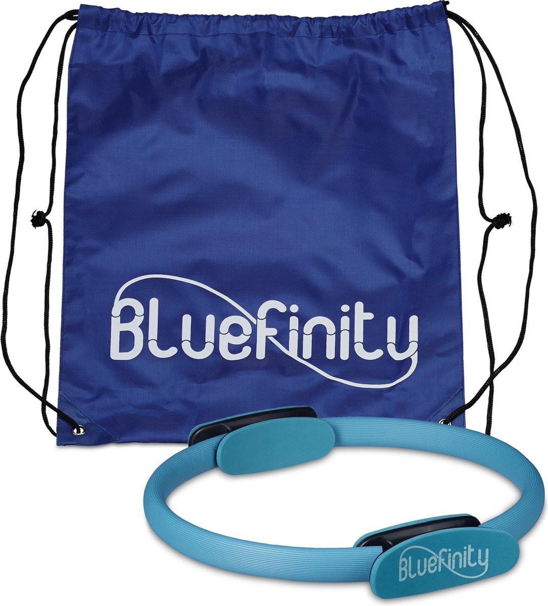 Bluefinity pilates ring - 39 cm - twee grepen - gepolsterd - glasvezel - schuimstof - turquoise