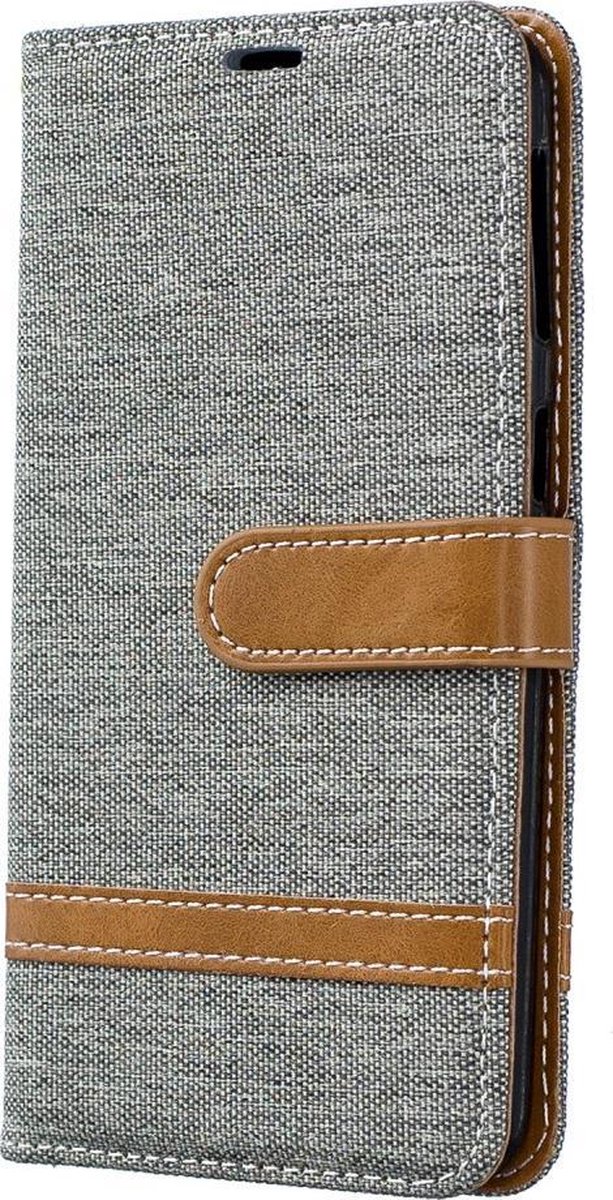 Denim Book Case - Geschikt voor Samsung Galaxy A40 Hoesje - Grijs