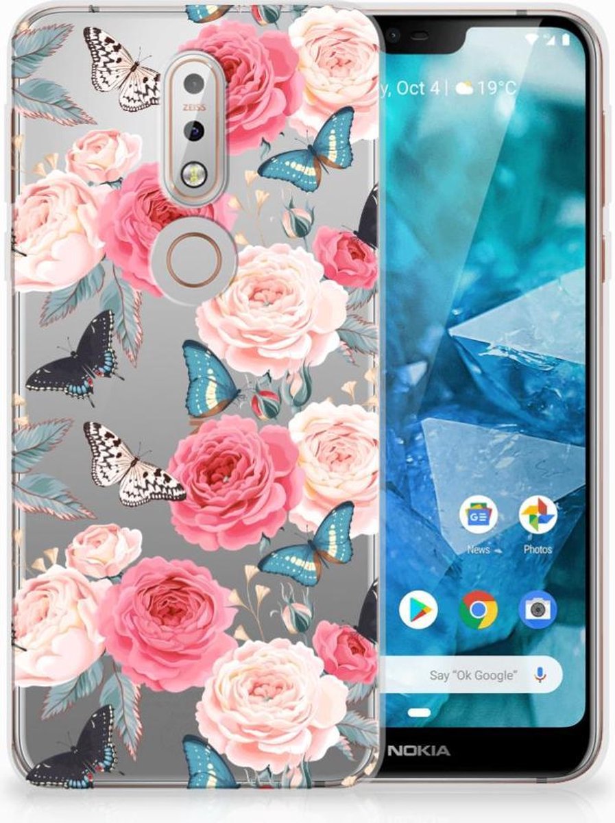 Nokia 7.1 TPU Case Butterfly Roses