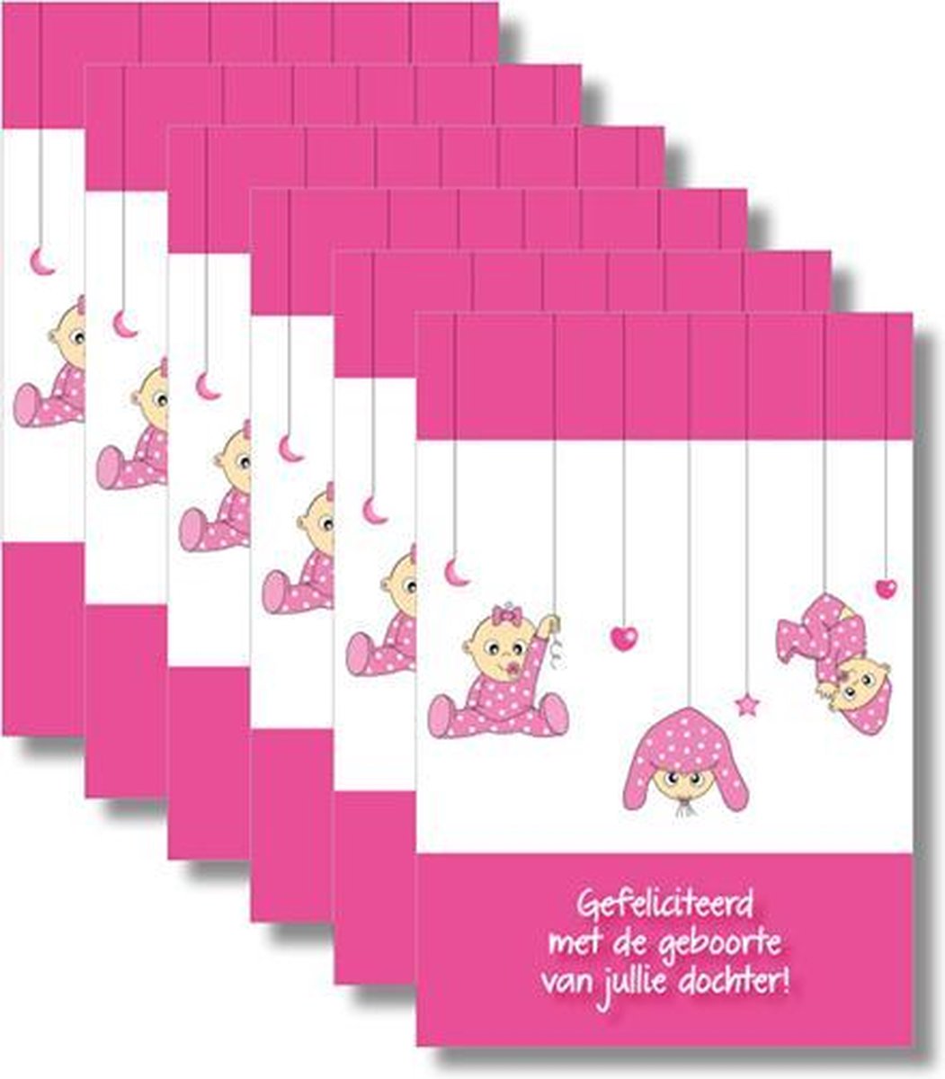 6x dubbele wenskaart met envelop - Geboorte - 11,5 x 17 cm