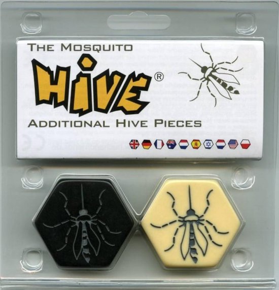 De set bevat twee extra stukken voor het spel 'The Mosquito Hive'. Eén zwart en één crème met beide een mug afgebeeld.
