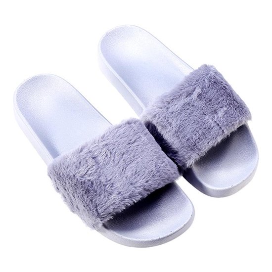 Fluffy slippers grijs maat 40/41. De trend van 2018 | bol.com