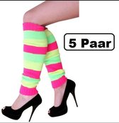 5x Paar Beenwarmers neon streep - been warmer carnaval fluor fitness cheerleader voetbal hockey unisex festival bier feest apres ski