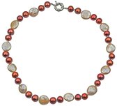 Zoetwater parel ketting Red Pearl Peach Coin