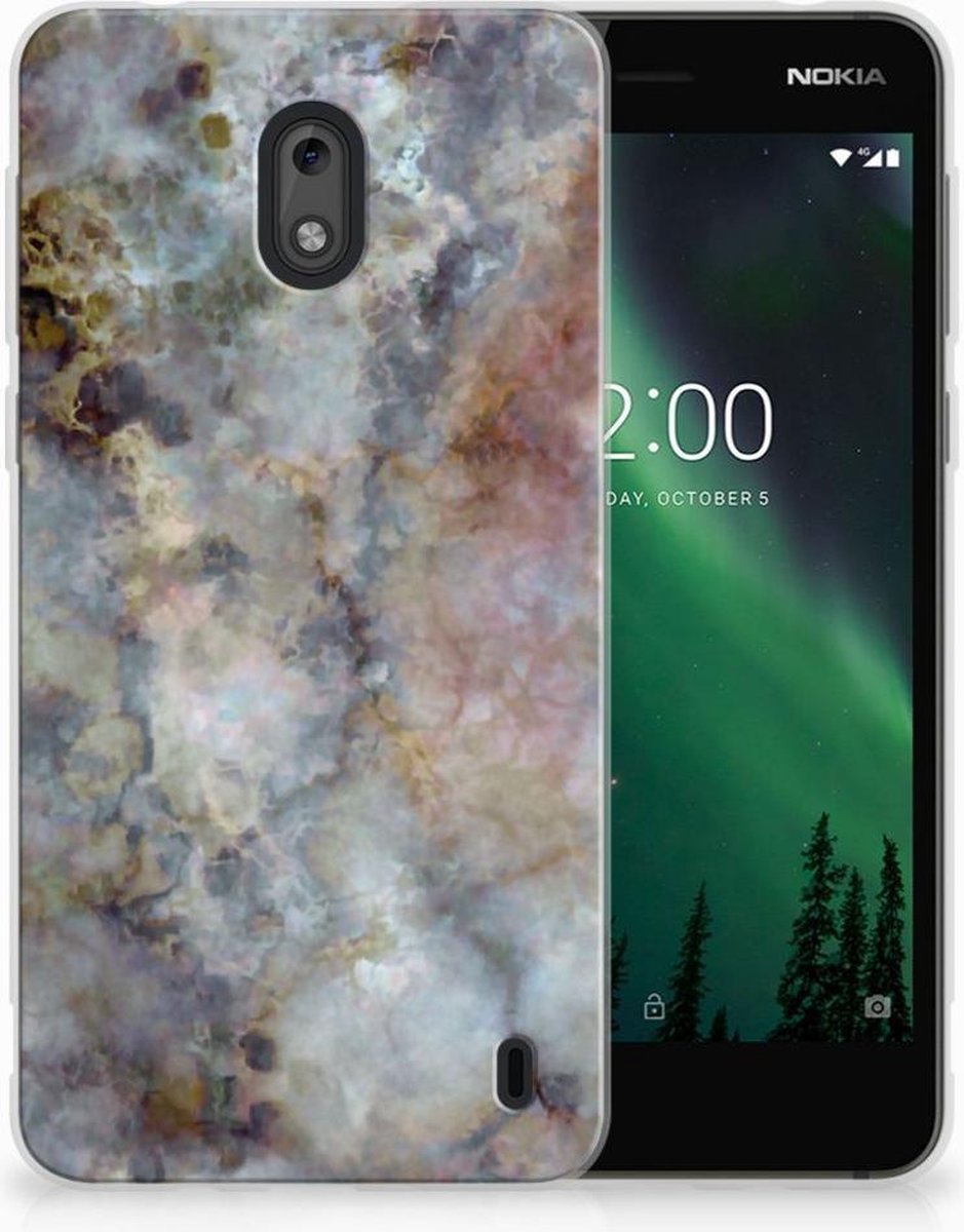 Nokia 2 TPU Siliconen Hoesje Marmer Grijs