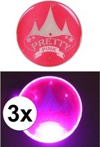 3x Toppers Pretty Pink buttons verkleedaccessoire met licht - broche