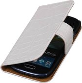 Croco Bookstyle Wallet Case Hoesje Geschikt voor Samsung Galaxy S3 mini i8190 Wit