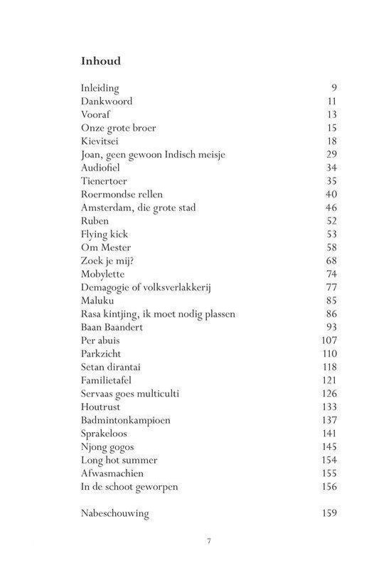 Inhoudsopgave met hoofdstuktitels en paginanummers